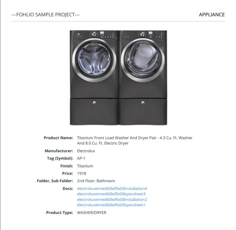 A Complete Guide to FF&E Spec Sheets | Fohlio | Spec sheet example | single product presentation