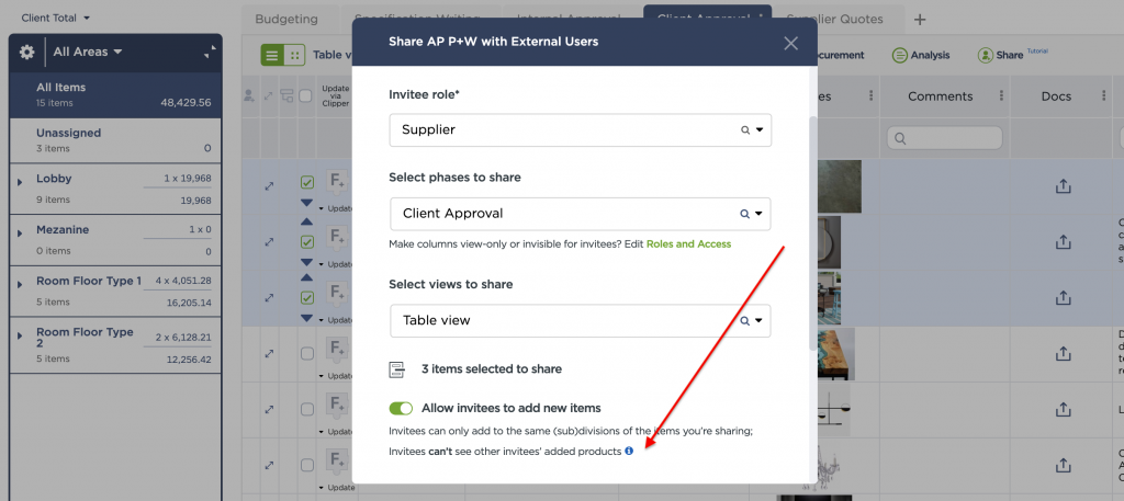 External Collaboration Feature Tutorials, Tips, and Best Practices | Fohlio specification and procurement software | data management | architecture and interior design software | add item