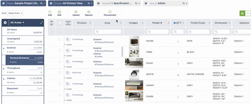 Fohlio specification and procurement software | digital materials library | product information software | 4 Tools to Streamline Specification and Procurement Teams | FF&E spec sheet