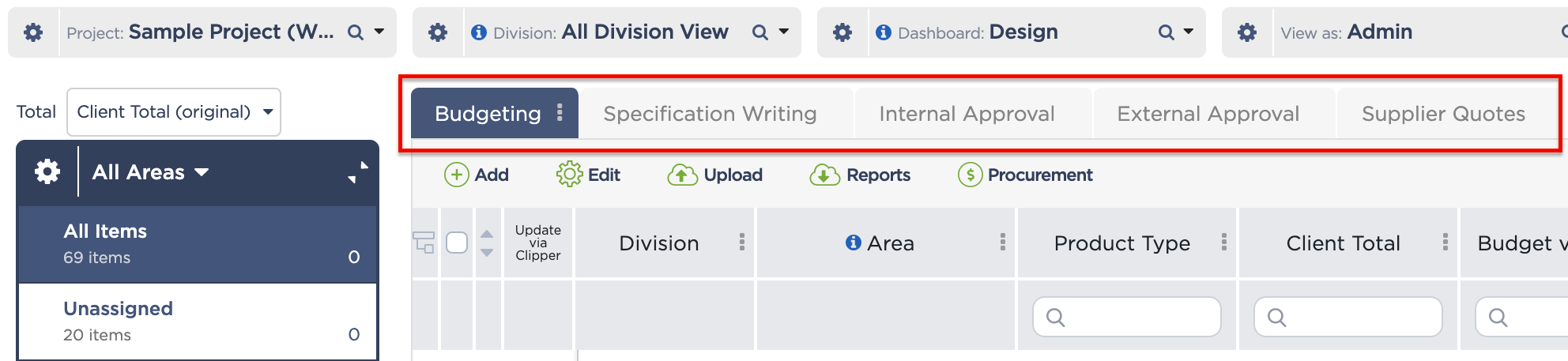 1 – Access your Project Phases (formerly Project Templates) more easily in tab form.